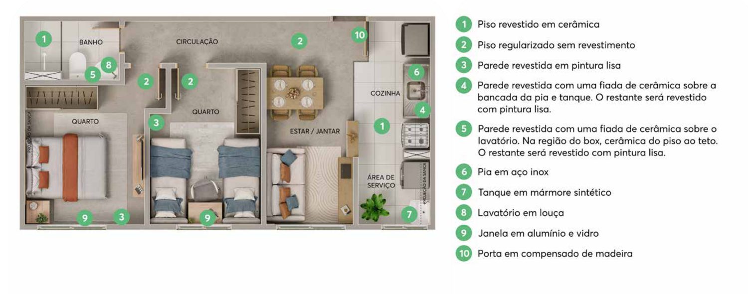 Planta do apartamento de 2 quartos sem varanda do Residencial Tibre Planta do apartamento de 2 quartos sem varanda do Residencial Tibre